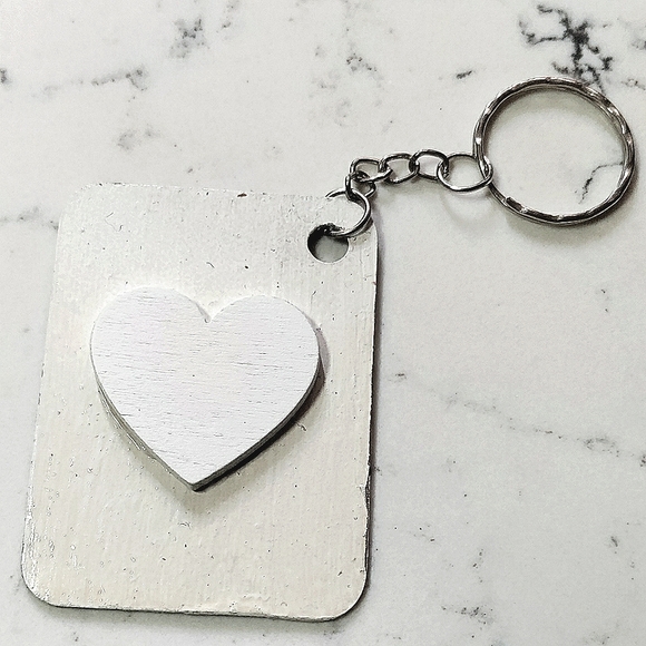 NEW Handmade Keychain Bag Tag! Italian Wood Abstract. "I LOVE My Bag" Wood Heart - Picture 5 of 6
